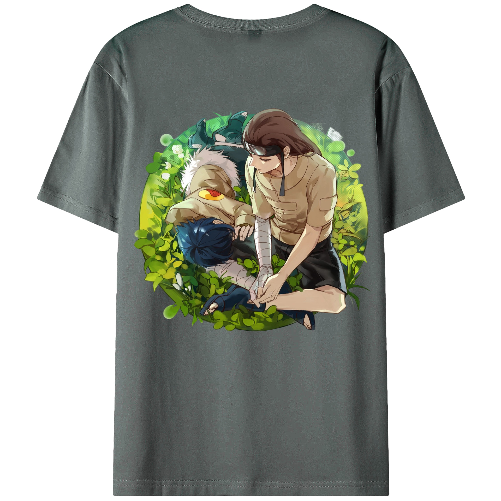 （画像用） NARUTO -ナルト- 日向ネジ Hyūga Neji 綿100％ メンズ半袖Tシャツ（バックプリント） 通気性